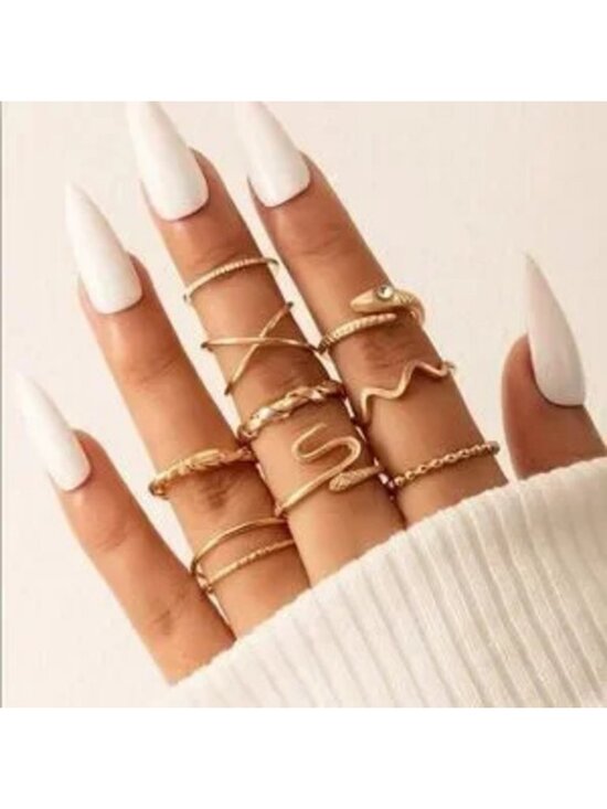Jewelry - Gold 9pc Snake Ring Set